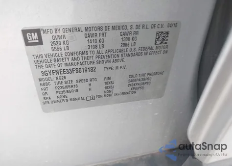 2015 Cadillac Srx Luxury Collection from USA, damaged, VIN 3GYFNEE33FS619182